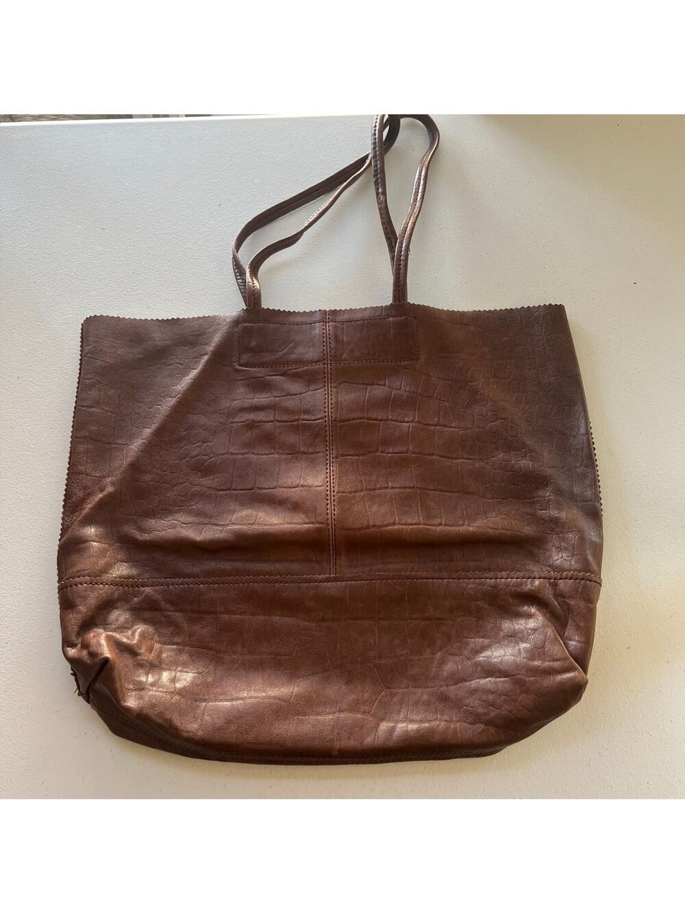Banana Republic Women's Shoulder Tote Bag Soft Leather Croc Print Magnetic